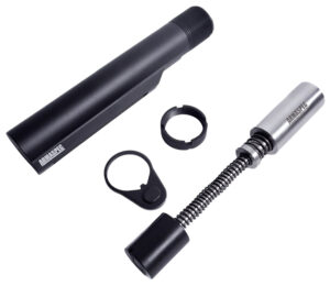 Black Armaspec SRS-9 Gen4 buffer tube kit showing 6-position tube, castle nut, and end plate