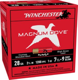 Box of Winchester Magnum Dove 28 gauge shotgun shells with batch-blended shot