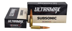 ULTRAMAX 338 ARC ammunition box with 300-grain hollow-point boat-tail rounds