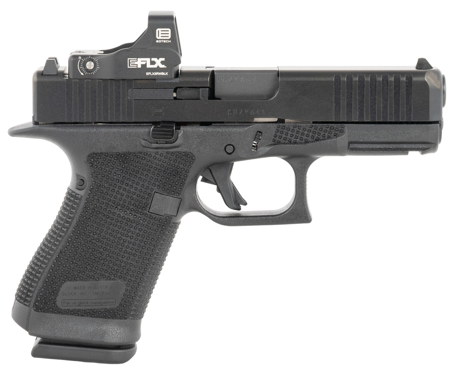 Black Glock 19 Gen6 9mm pistol with EOTech EFLX red dot mounted