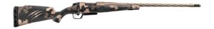 Fierce Twisted Rogue XP bolt action rifle with bronze spiral fluted barrel and camo stock