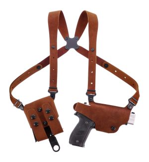 Galco Classic Lite 2.0 natural tan steerhide shoulder holster rig with double magazine carrier for S&W Bodyguard 2.0