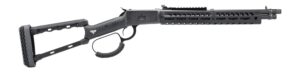 Rossi R92 44 Mag lever action rifle with black Cerakote finish, threaded barrel, and wood stock