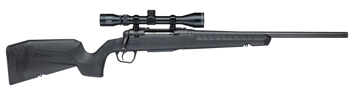 Savage Axis XP 350 Legend bolt action rifle with black synthetic stock and mounted scope