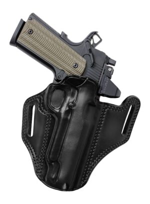 Galco Combat Master 2.0 black steerhide pancake belt holster for 4.25-inch 1911 with optic cutaway
