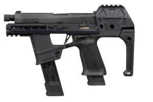 Black SIG SAUER P320 FLUX TACOPS 9mm pistol with folding brace and threaded barrel