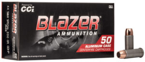 Box of CCI Blazer .44 Special 200 grain hollow point ammunition with aluminum cases