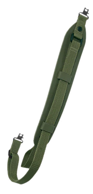 Green nylon Outdoor Connection Super Grip Sling with padded rubber shoulder pad and Talon swivels