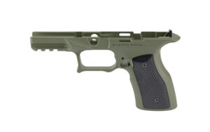 OD Green Cerakote Sharps Bros aluminum grip module for Springfield Echelon with black grip panels