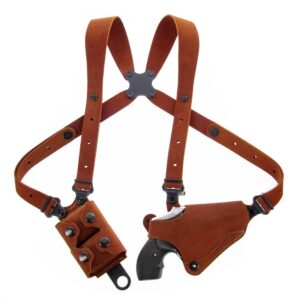 Galco Classic Lite 2.0 natural steerhide shoulder holster system with double magazine carrier for S&W M&P Shield Plus