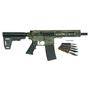 Great Lakes AR-15 pistol in Lichen Green camo with five OTF knives bundle