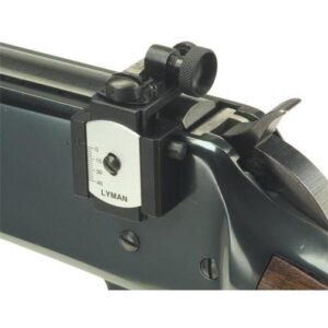 Lyman 66LA receiver peep sight in black finish with micrometer adjustment knobs and aperture disc