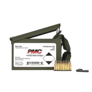 1680 rounds of PMC X-TAC 5.56 NATO 62gr M855 green tip ammunition in two metal boxes with bandoleer striping