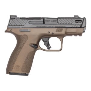 S&W PC Shield X Carry Comp 9mm pistol with Midnight Bronze frame and gray ported slide