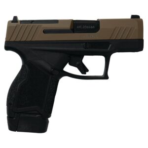 Taurus GX4 9mm micro-compact pistol with black frame and coyote tan slide