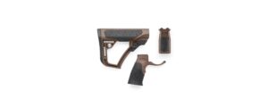Daniel Defense M-LOK furniture kit with brown buttstock, pistol grip, and vertical foregrip combo