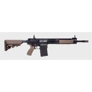 LMT L129A1 Reference Rifle in flat dark earth with black quad rail and SOPMOD stock