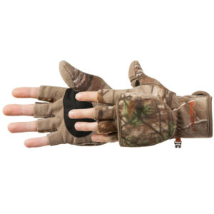 Manzella Bowhunter Convertible Glove/Mitten in Realtree Edge camo with fold-back mitten flap