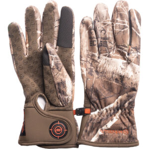 Manzella Bow Ranger Touch Tip glove in Realtree Xtra camo showing form-fit shell and grip palm