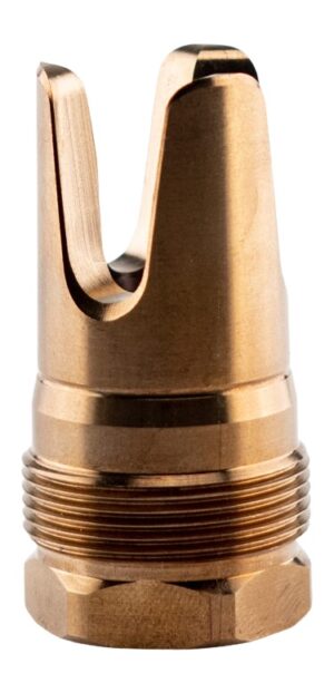 Rearden FHD 1/2-28 square shoulder 3-prong flash hider in heat-treat stainless finish with rear wrench flats