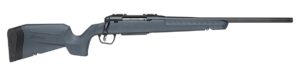 Savage Axis 2 bolt action rifle in 5.56 NATO with gray synthetic stock and black threaded barrel