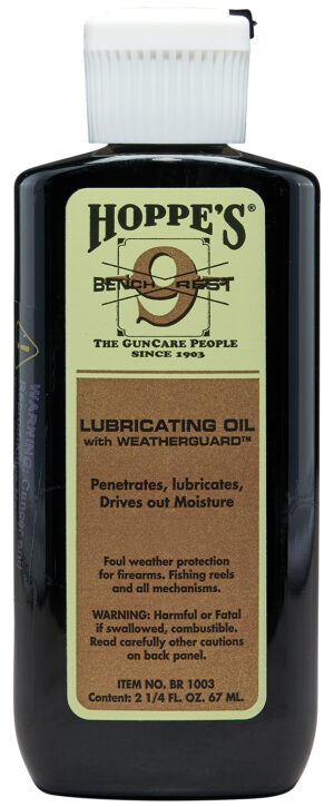 Hoppe's No. 9 Bench Rest Lubricating Oil 2.25 oz squeeze bottle with Weatherguard label