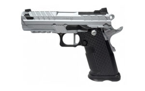 Chrome Fusion XP Pro V2 9mm double stack 1911 pistol with black aluminum grip