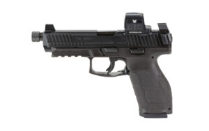 HK VP9A1 F Tactical black 9mm pistol with threaded barrel and Vortex red dot