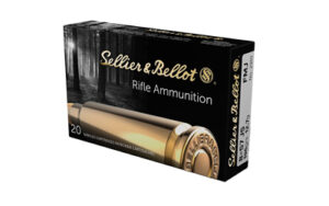 Box of Sellier & Bellot 8x57 JS Mauser 196gr FMJ rifle ammunition with brass cartridges