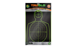 TRUGLO Tru-See 12x18 handgun splatter target 6-pack with black silhouette and fluorescent green halo