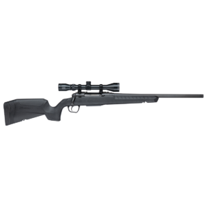 Savage Axis XP 223 Rem bolt action rifle with black synthetic stock and mounted scope