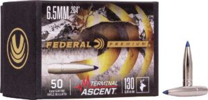 Federal Terminal Ascent .264 130 grain bonded bullet with copper Slipstream polymer tip, 50 count box