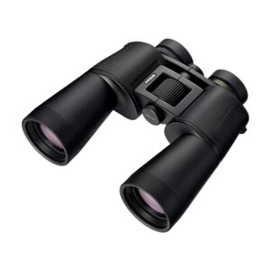 Nikon Action 10x50 binoculars in black with Porro prism design and rubber-armored body