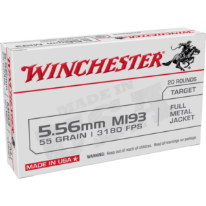 Winchester Lake City M193 5.56 NATO 55gr FMJ rifle ammunition in white box packaging