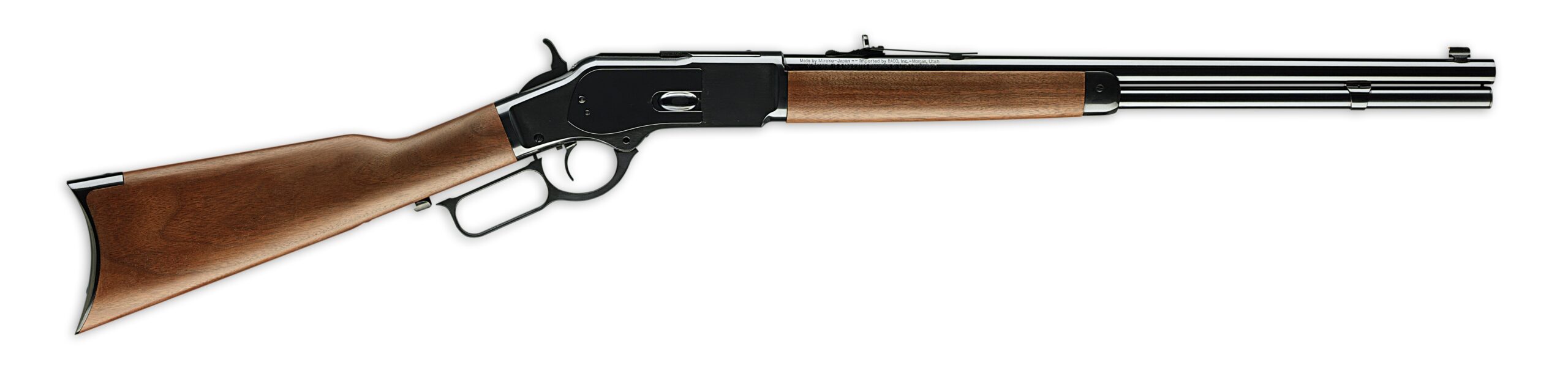 Winchester 1873 Short Rifle lever action with blued 20 inch barrel and walnut stock