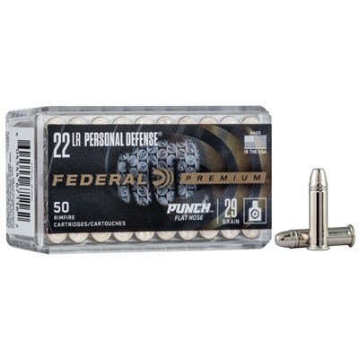 Federal Punch Personal Defense 22 LR 29gr nickel-plated flat nose ammo, 50-round box