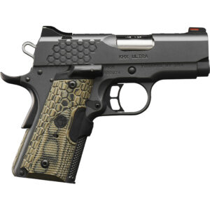 Kimber KHX Ultra 9mm 1911 pistol in gray KimPro II finish with Hogue laser grips and fiber optic sights