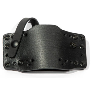 Limbsaver Cross-Tech black leather clip-on holster with secure retention strap and belt clip
