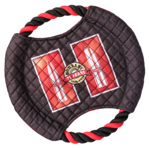 Hornady Frisbee Dog Toy 99156 in black and red fabric flying disc design