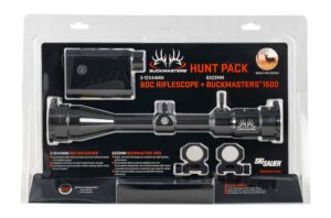 SIG Buckmasters 3-9x40 black riflescope paired with the Buckmasters 1500 laser rangefinder combo kit