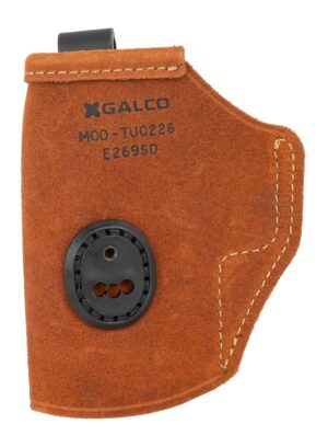 Galco TUC226 Tuck-N-Go natural tan leather IWB holster for Glock 19 with tuckable J-Hook clip