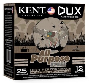 Box of Kent DUX Waterfowl All Purpose Steel 12 gauge 3-inch #3 shot waterfowl shotshells