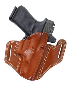 Galco Combat Master 2.0 tan steerhide belt holster for Glock 20/21 with optic cutout
