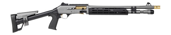 Panzer Arms M4 Speed Pro 12 gauge shotgun in gray with gold titanium accents