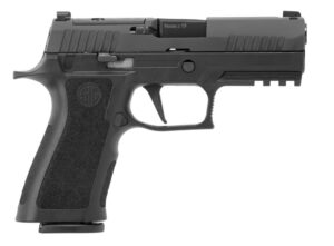 Black Sig Sauer P320 XCarry 9mm pistol with night sights, left side view