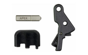 Apex Action Enhancement Kit for CZ P-10 with black flat-faced aluminum trigger, disconnector and slide cover plate
