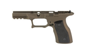 Sharps Bros Springfield Echelon Compact grip module in Midnight Bronze Cerakote with black aluminum grip panels