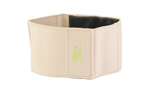 Sticky Holsters Guard-Her Belt in tan, a medium garter-style elastic thigh holster with accessory pouches