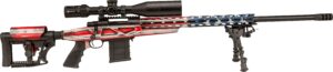 Howa APC USA Flag 25 Creedmoor bolt action rifle with patriotic chassis, scope and bipod