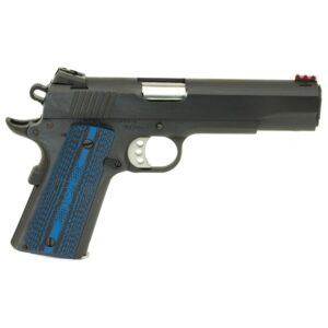 Colt 1911 Competition Government 9mm pistol with blued steel finish and blue G10 grips